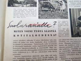 Kotiliesi 1945 nr 2, sis. mm. seur. artikkelit / kuvat / mainokset; Kansikuva sommitellut Doris Bengström, &quot;Omenankorjuu&quot; ja &quot;Satulaiva&quot; ristipistomallit