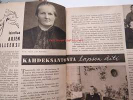 Kotiliesi 1945 nr 2, sis. mm. seur. artikkelit / kuvat / mainokset; Kansikuva sommitellut Doris Bengström, &quot;Omenankorjuu&quot; ja &quot;Satulaiva&quot; ristipistomallit