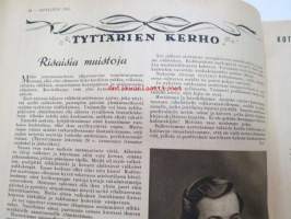 Kotiliesi 1945 nr 2, sis. mm. seur. artikkelit / kuvat / mainokset; Kansikuva sommitellut Doris Bengström, &quot;Omenankorjuu&quot; ja &quot;Satulaiva&quot; ristipistomallit