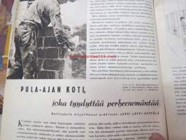 Kotiliesi 1945 nr 3, sis. mm. seur. artikkelit / kuvat / mainokset; Kansikuva sommitellut Doris Bengström, Kastemekon kirjontamalli, Eduskuntavaalit koskevat