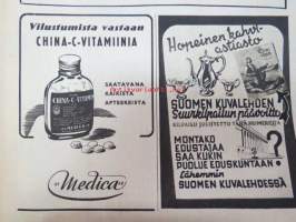 Kotiliesi 1945 nr 5,  Maaliskuu 1945 sis. mm. seur. artikkelit / kuvat / mainokset; Kansikuva sommitellut Doris Bengström, Pula-ajan talon mallipiirros