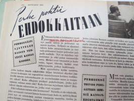 Kotiliesi 1945 nr 5,  Maaliskuu 1945 sis. mm. seur. artikkelit / kuvat / mainokset; Kansikuva sommitellut Doris Bengström, Pula-ajan talon mallipiirros