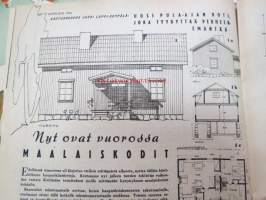 Kotiliesi 1945 nr 5,  Maaliskuu 1945 sis. mm. seur. artikkelit / kuvat / mainokset; Kansikuva sommitellut Doris Bengström, Pula-ajan talon mallipiirros