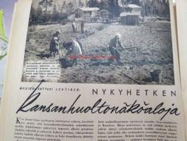 Kotiliesi 1945 nr 9, toukokuu   Kansikuva Martta Wendelin; kevätkylvö.  Puutalo Oy, Tyttärien kerho, Nykyhetken kansanhuoltonäköaloja, Ajankuvaa kevät 1945