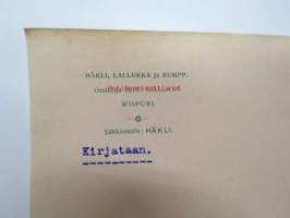 Häkli, Lallukka ja Kumpp Oy, Viipuri  20.10.1906 -asiakirja, omakätinen allekirjoitus Juho Lallukka