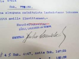 Häkli, Lallukka ja Kumpp Oy, Viipuri  20.10.1906 -asiakirja, omakätinen allekirjoitus Juho Lallukka