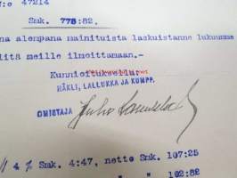 Häkli, Lallukka ja Kumpp Oy, Viipuri  20.10.1906 -asiakirja, omakätinen allekirjoitus Juho Lallukka