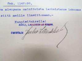 Häkli, Lallukka ja Kumpp Oy, Viipuri  17.10.1906 -asiakirja, omakätinen allekirjoitus Juho Lallukka