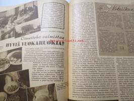 Kotiliesi 1947 nr 3 (kansi Martta Wendelin), miten sijaat hetekasi, yhdessäkin huoneessa voi asua kodikkaasti, luonto koristaa maljakon talvellakin, hiha kysyy