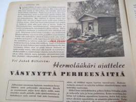 Kotiliesi 1943 nr 19, Kansikuvan sommitellut Doris Bengström; aihe koulutarvikkeita ja eväät syksy 1943. Hermolääkäri ajattelee väsynyttä