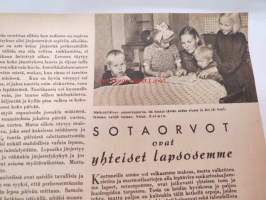 Kotiliesi 1943 nr 19, Kansikuvan sommitellut Doris Bengström; aihe koulutarvikkeita ja eväät syksy 1943. Hermolääkäri ajattelee väsynyttä