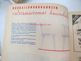 Kotiliesi 1943 nr 18, Kansikuvan sommitellut Doris Bengström; auhe perunakori ja silakkatynnyri.  Ruokailunurkkauksen välttämättömät. Ajankuvaa syksy 1943