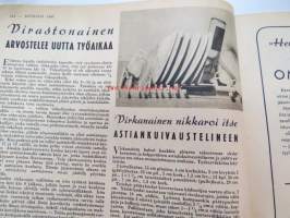 Kotiliesi 1943 nr 18, Kansikuvan sommitellut Doris Bengström; auhe perunakori ja silakkatynnyri.  Ruokailunurkkauksen välttämättömät. Ajankuvaa syksy 1943