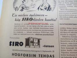Kotiliesi 1943 nr 18, Kansikuvan sommitellut Doris Bengström; auhe perunakori ja silakkatynnyri.  Ruokailunurkkauksen välttämättömät. Ajankuvaa syksy 1943