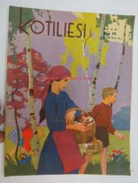 Kotiliesi 1943 nr 17,  Kansikuva Martta Wendelin; sienimetsä -aihe. Ajankuvaa syksy 1943