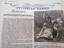 Kotiliesi 1943 nr 10, Ajankuvaa kesä 1943 Kansikuva Doris Bengström, Ruokaohjeita mm vesirinkilät.  Onko omaisesi hautakumpu kunnossa.