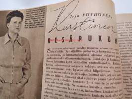 Kotiliesi 1943 nr 8, sisältää mm. seur. artikkelit / kuvat / mainokset; Kansikuva Doris Bengström (kuvassa mukana Dora Jungin Sotilaan koti -liina), Keinutuoli