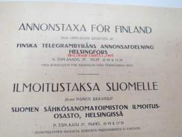 Ilmoitustaksa 1915 Suomen sähkösanomatoimiston ilmoitusosasto - Annonstaxa - Finska telegram byrions annonsafdelning