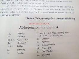 Ilmoitustaksa 1915 Suomen sähkösanomatoimiston ilmoitusosasto - Annonstaxa - Finska telegram byrions annonsafdelning