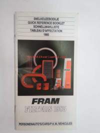 Fram Filters 1985 Quick reference booklet -suodattimien pikahakutaulukko