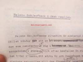 Teodor Schalin / Holger Schildts Bokförlaget -kirjeenvaihtoa koskien H. Ahtelan Schjerfbeck-teoksen kirja-arvostelua sekä varsinaisen arvostelukirjoituksen konsepti