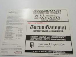 Turun Palloseura Joulukalenteri 1985 -käyttämätön kuvitus Gunnevi Törnroth