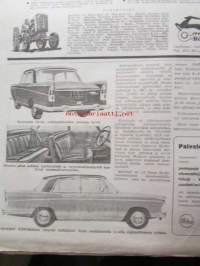 Koneviesti 1959 nr 8 -mm. Volvo traktorit, Ville-200 kaivinkone, metsäviikon konenäyttely, kääntötraktori DT-14B, perämoottori-numero Morris Oxford, katso