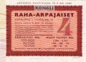 Raha-arpa 10. huhtikuuta 1964; arpalippu