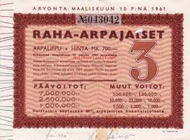 Raha-arpa 10. maaliskuuta 1961; arpalippu