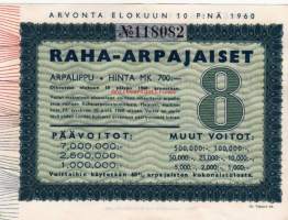 Raha-arpa 10. elokuuta 1960; arpalippu