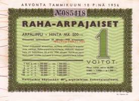 Raha-arpa 10. tammikuuta 1956; arpalippu