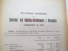 Spårvägs- och Omnibus aktiebolaget Helsingfors 1916 - Styrelsens berättelse över verksamhet -vuosikertomus ruotsiksi