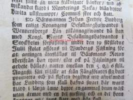 Allmän Kungörelse 26.9.1791 - ...Liffländaren Johan Lar har olofligen afwikit från .... Baron, Öfverste Lietenanten  och Riddaren  Högväborne  Carl Ephraim