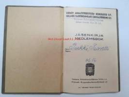 Suomen Ammattiyhdistysten Keskusliitto SAK / Suomen Rakennustyöläisten Liitto ry jäsenkirja 1950 Taavetti Paakki, syntynyt 1892 Kuolemajärvi