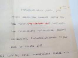 Asutushallituksen päätös, joka koskee Kakskerran kunnassa olevan Kulhon virkatalon Isokari III huvilapalstan väliaikaista vuokraamista.... -asiakirja