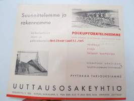 Ihanne pukukaapit, vaunuja tehtaille ja varastoille, varastokärryjä, polkupyörätelineitä, ym. - Uuttausosakeyhtiö, Viipuri -myyntiesite