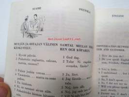 Ostostulkki - Köplexikon - Shopping guide - Einkaufsdolmetscher - Kesko Oy:n (1952) ulkomaalaisia varten painattama tulkkauskirja ostosten teon helpottamiseksi