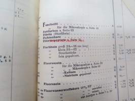 E. Merck, Darmstadt, 1932 Mai - I Präparate für Analyse, Mikroskopie usw. II Chemicalien, Präparate usw. III Mineralien und Sammlungen -reagensseja, kemikaaleja