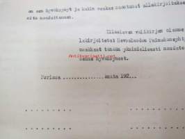 Hevosluodon (Pori) Puimakoneyhtymän välikirja osakkaille