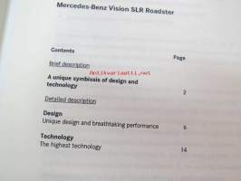 Mercedes-Benz SLR Roadster Press Information - lehdistötiedotekansio värikuvineen ja tietoineen, urheiluauton tuotannon käynnistys ja esittely