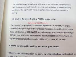 Mercedes-Benz SLR Roadster Press Information - lehdistötiedotekansio värikuvineen ja tietoineen, urheiluauton tuotannon käynnistys ja esittely