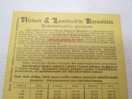 Nielsen &amp; Lundbeck, pankkiirit, New York -rahanlähetys- ja mainospainate suomalaisille siirtolaisille näiden lähettäessä rahaa Suomeen, kurssilista,