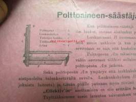 Patentti-polttoaineen-säästäjä &quot;Effektiv&quot; - aiottu kaakeliuuniin pantavaksi ja niin laitettu, että polttoaineena voi olla turve tai puu -myyntiesite