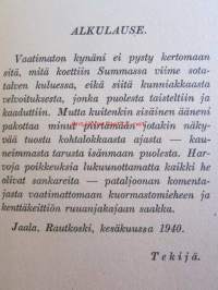 Summan savut - muistelmaromaani Suomen sodasta 1939-1940,  mukanaolleen omakohtaisia havaintoja ja kokemuksia.