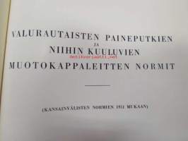 UPO paineputkiluettelo -talonrakennustoimintaan käytettyjen valurautaisten paineputkien ja niihin kuuluvien muotokappaleitten normit (kv. normien 1951 mukaan),