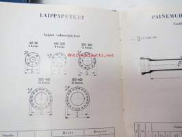 UPO paineputkiluettelo -talonrakennustoimintaan käytettyjen valurautaisten paineputkien ja niihin kuuluvien muotokappaleitten normit (kv. normien 1951 mukaan),