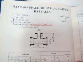 UPO paineputkiluettelo -talonrakennustoimintaan käytettyjen valurautaisten paineputkien ja niihin kuuluvien muotokappaleitten normit (kv. normien 1951 mukaan),
