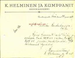K. Helminen ja Kumppanit, Uusikaupunki 1924  firmalomake