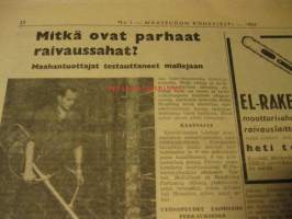 Koneviesti 1957 / 1 -mm. Esittelyssä David Brown 900, asetekniikka metsästäjille ja urheiluampujille, Autoalan katsauksessa Skoda 1200 FOrd Fairlane