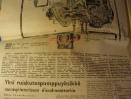 Maaseudun Koneviesti 1956 / 17 sis mm.Yksi ruiskutuspumppuyksikkö monisylinteriseen dieselmoottoriin.Kuivururakenteiden vertailua.Pienteollisuuteen soveltuvista